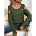 thumbnail image 4 of SWSMCLT Women's Long Sleeve Pullover Sweater Soft Fall Crewneck Knitwear Top Knitted Cold Shoulder Holiday Sexy Casual Army Green Medium, 4 of 5