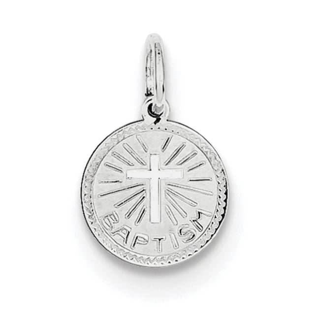 Sterling Silver Rhodium-plated Baptism Disc Charm QC2403 (15mm x 10mm)