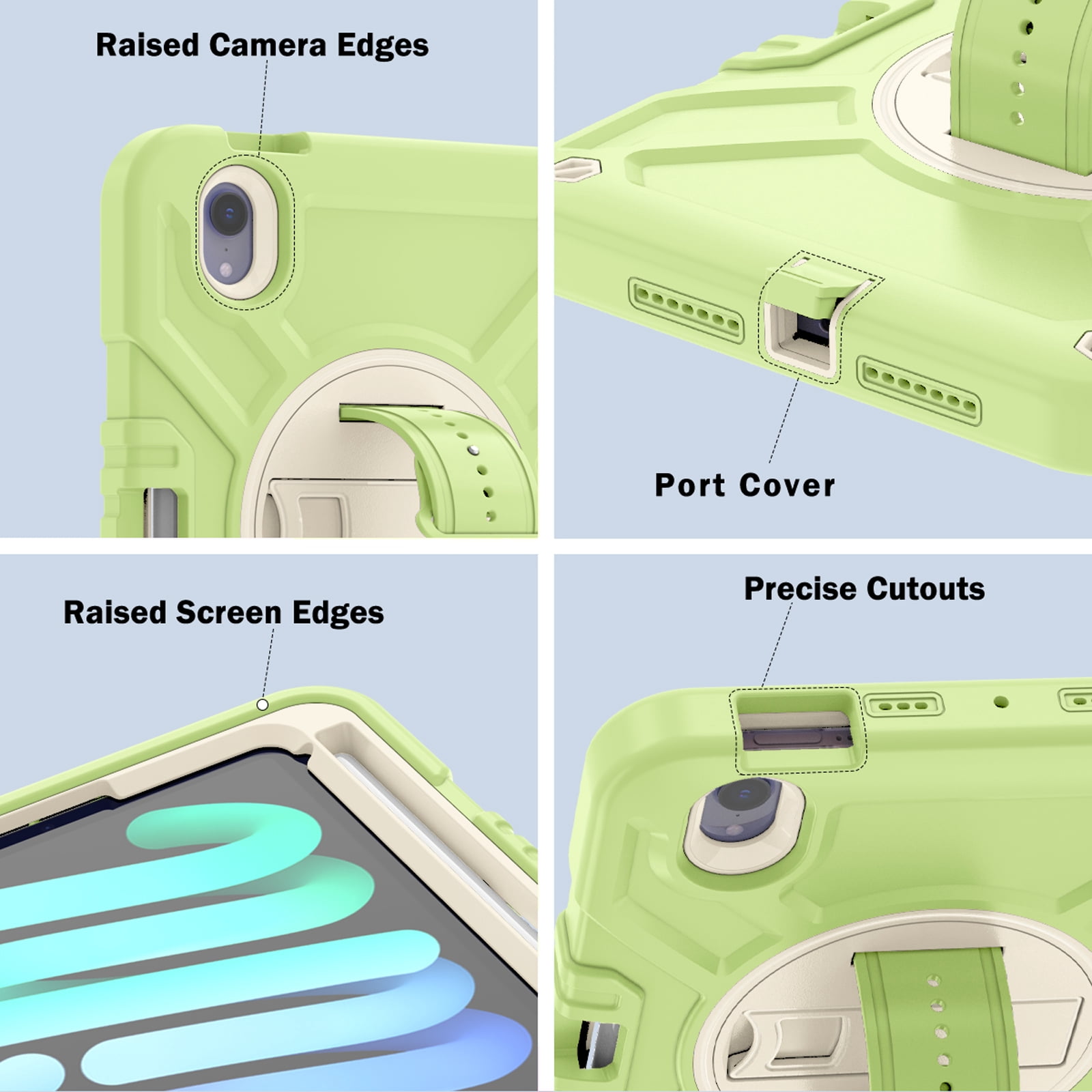 Dteck Case for iPad mini 7 (A17 Pro) 8.3 inch 2024/ iPad mini 6th Generation,Heavy Duty Rugged Drop Proof Shockproof Armor Case with Stand Pencil Holder Hand Strap Shoulder Strap,Green+White