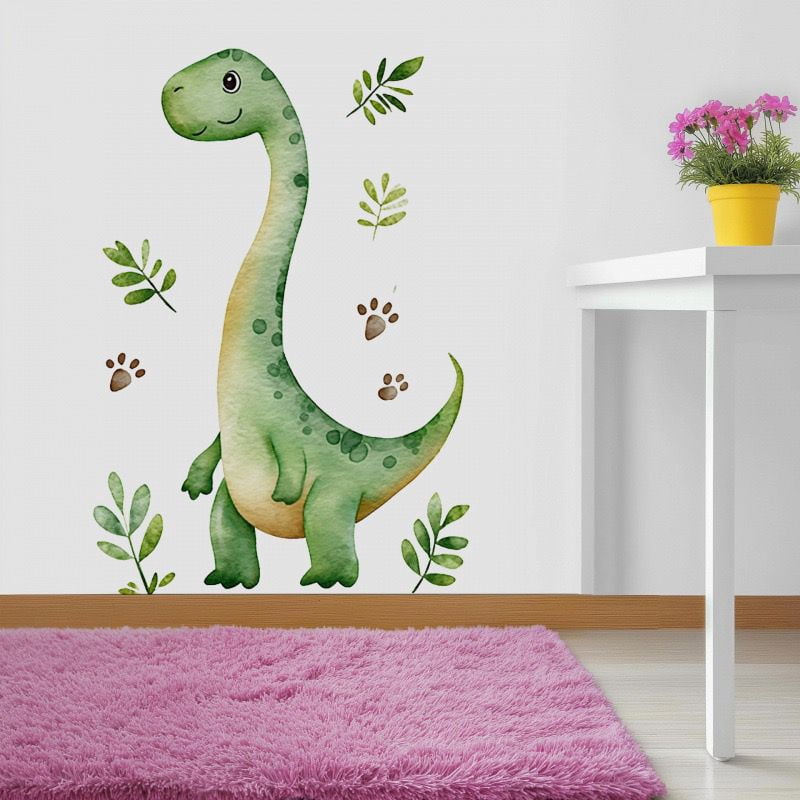Large Dinosaurs Wall Decals Tropical Green Leaves Baby Dino Wall Stickers Boys Bedroom Toddler Room Baby Nursery Wall Decor