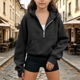 thumbnail image 2 of OOOUM Girls Half Zip Hoodie Raglan Sleeve Thumb Holes Kangaroo Pocket Solid Color Loose Fit Soft Warm Sweatshirt Top,8-9 years, 2 of 5