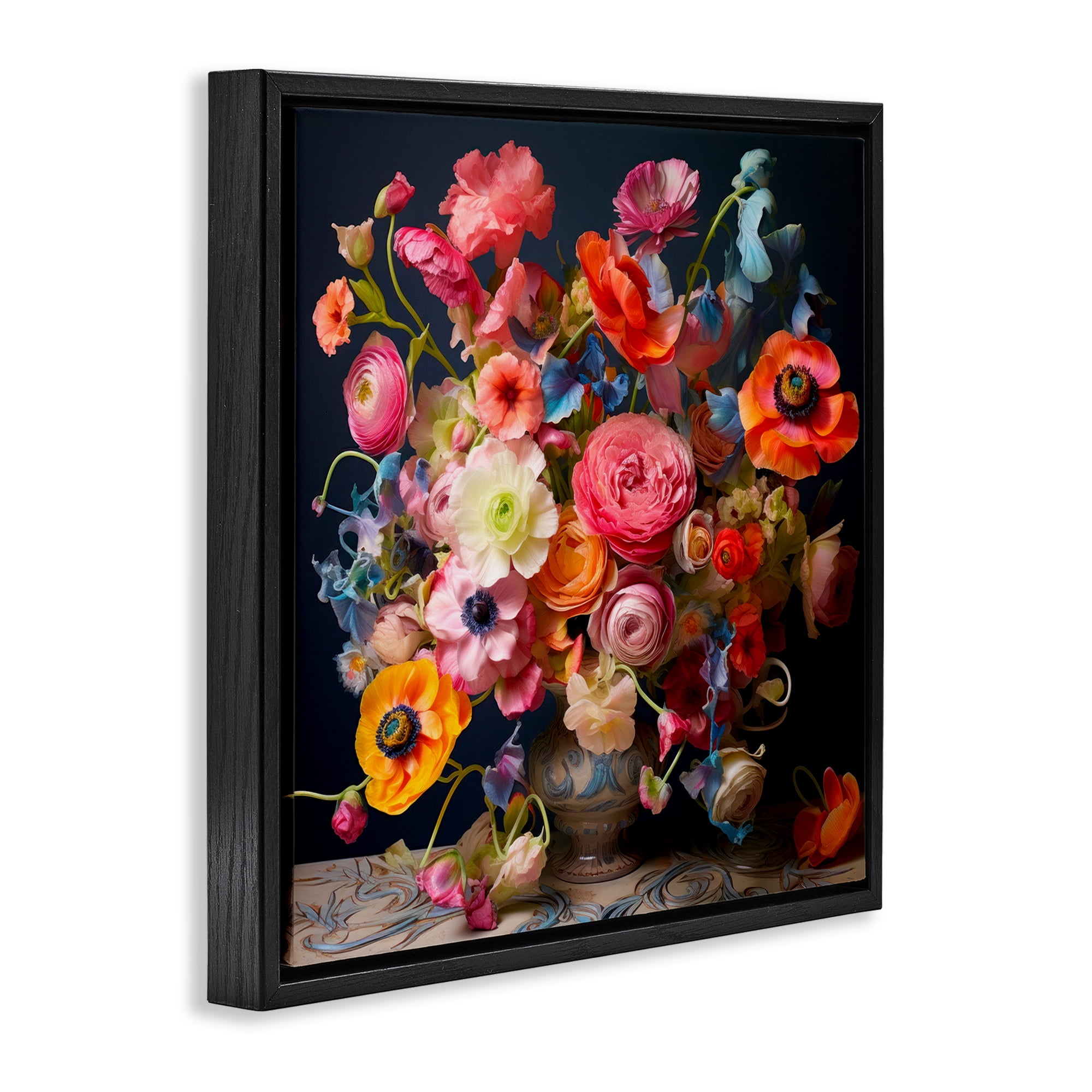 Stupell Industries Mixed Full Bouquet Botanical & Floral Painting Black Floater Framed Art Print Wall Art, 18 x 18