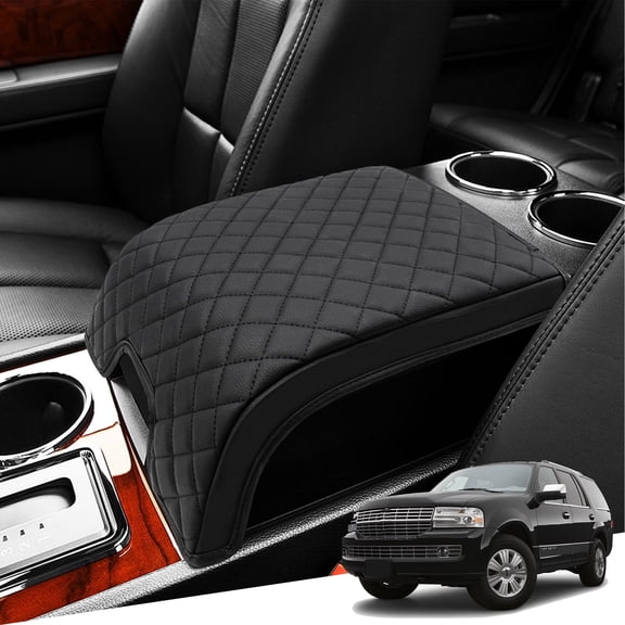KBH Car Middle Console Cover for Lincoln Navigator 2007-2014, Leather Armrest Lid Cover Cushion Pad Interior Accessories, Black