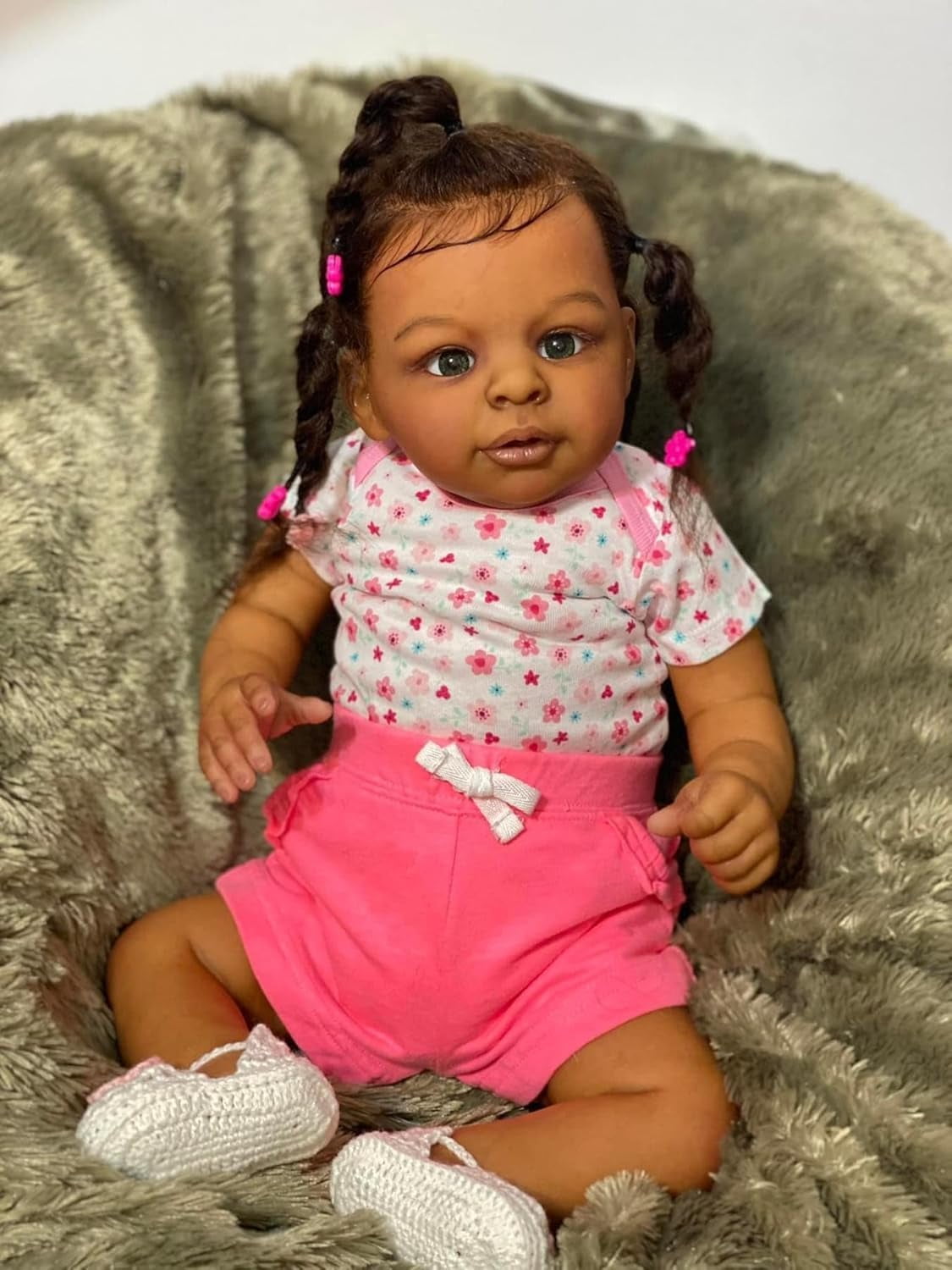 Realistic Reborn Baby Doll Black - 24 inch African Americans Lifelike Newborn Bebe Doll Girl Caramel Skin Soft Body Open Eyes Long Hair Real Life Like Baby Dolls Gifts