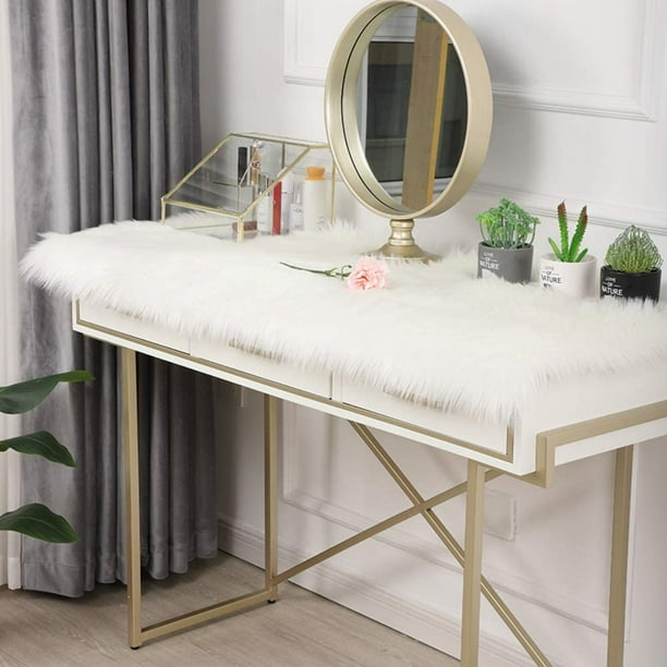 Nvzi Camino de mesa de felpa de color sólido, bufanda decorativa de piel de oveja sintética,mantel de piel sintética de lujo para tocador, rosa 40 x 40 cm (16 x 16 pulgadas)