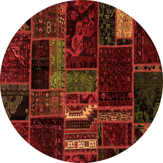 Ahgly Company Indoor Round Oriental Orange Modern Area Rugs, 4' Round