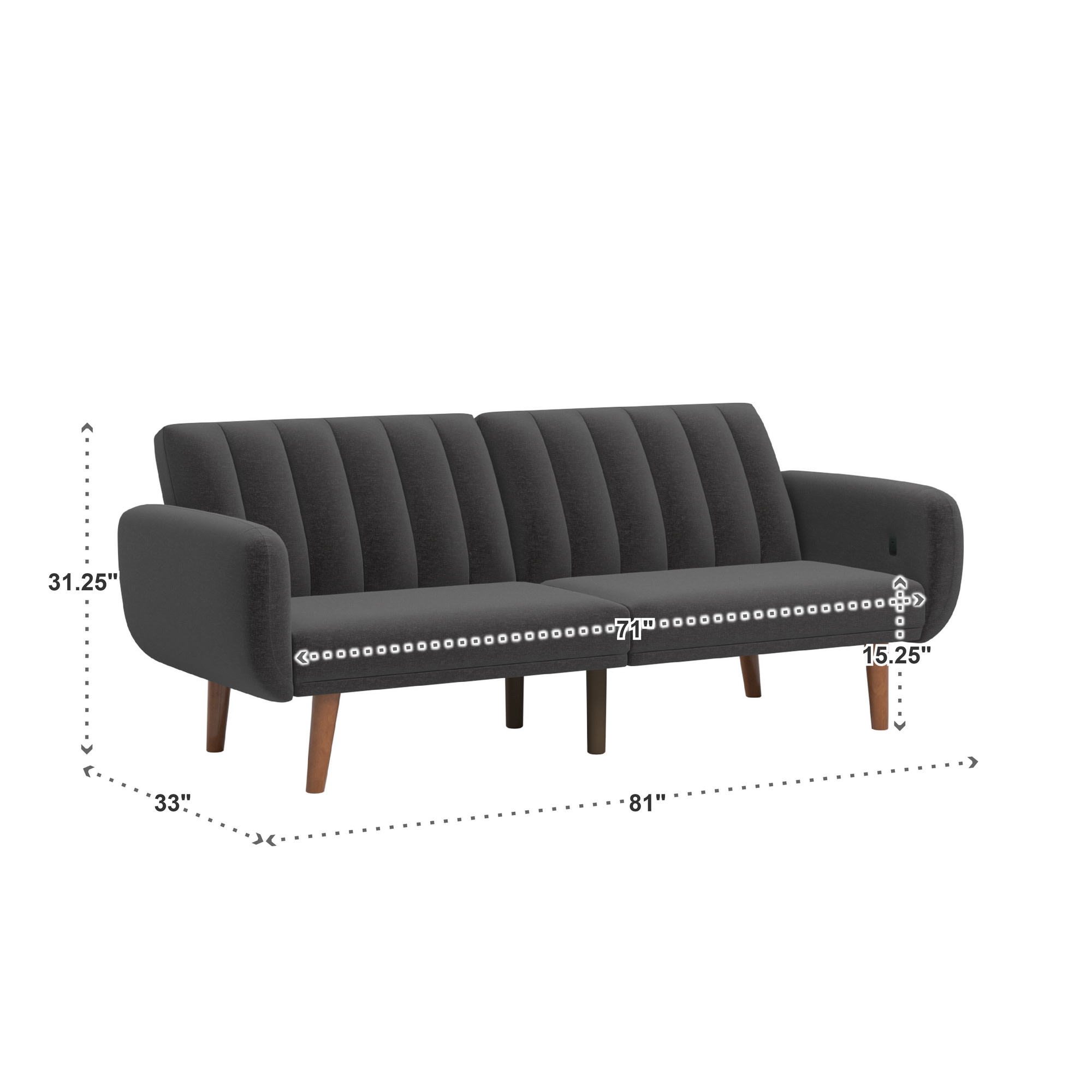 Weston Home Fosnavag Upholstered Convertible Futon Sofa Bed with USB, Dark Grey Linen
