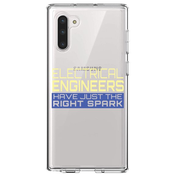 DistinctInk Clear Shockproof Hybrid Case for Samsung Galaxy Note 10 (6.3" Screen) - TPU Bumper Acrylic Back Tempered Glass Screen Protector - Electrical Engineers Have the Right Spark