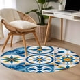 thumbnail image 5 of Blue Retro Boho Round Area Rugs 3 ft, Geometric Floral Traditional Spanish Style Washable Small Area Rug with Non-Slip Sturdy Edge Binding Round Front Door Mat Floor Carpet for Entryway, 5 of 9