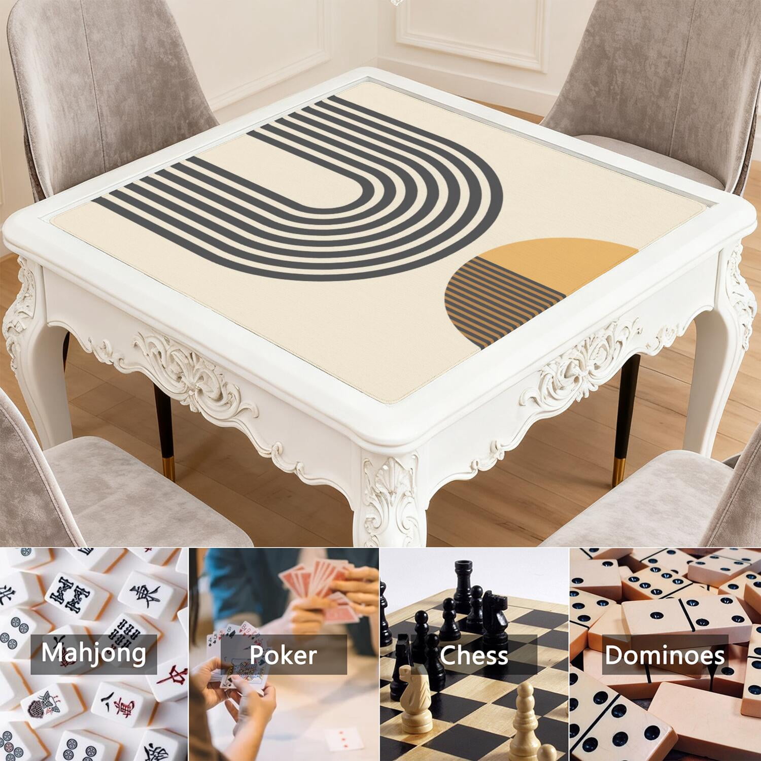 Decorative Boho Pattern Extra Large Anti-Slip Mahjong Mat 31.5x31.5 Inch Rubber Surface with Noise Reduction for Board Games and Game Room Decor