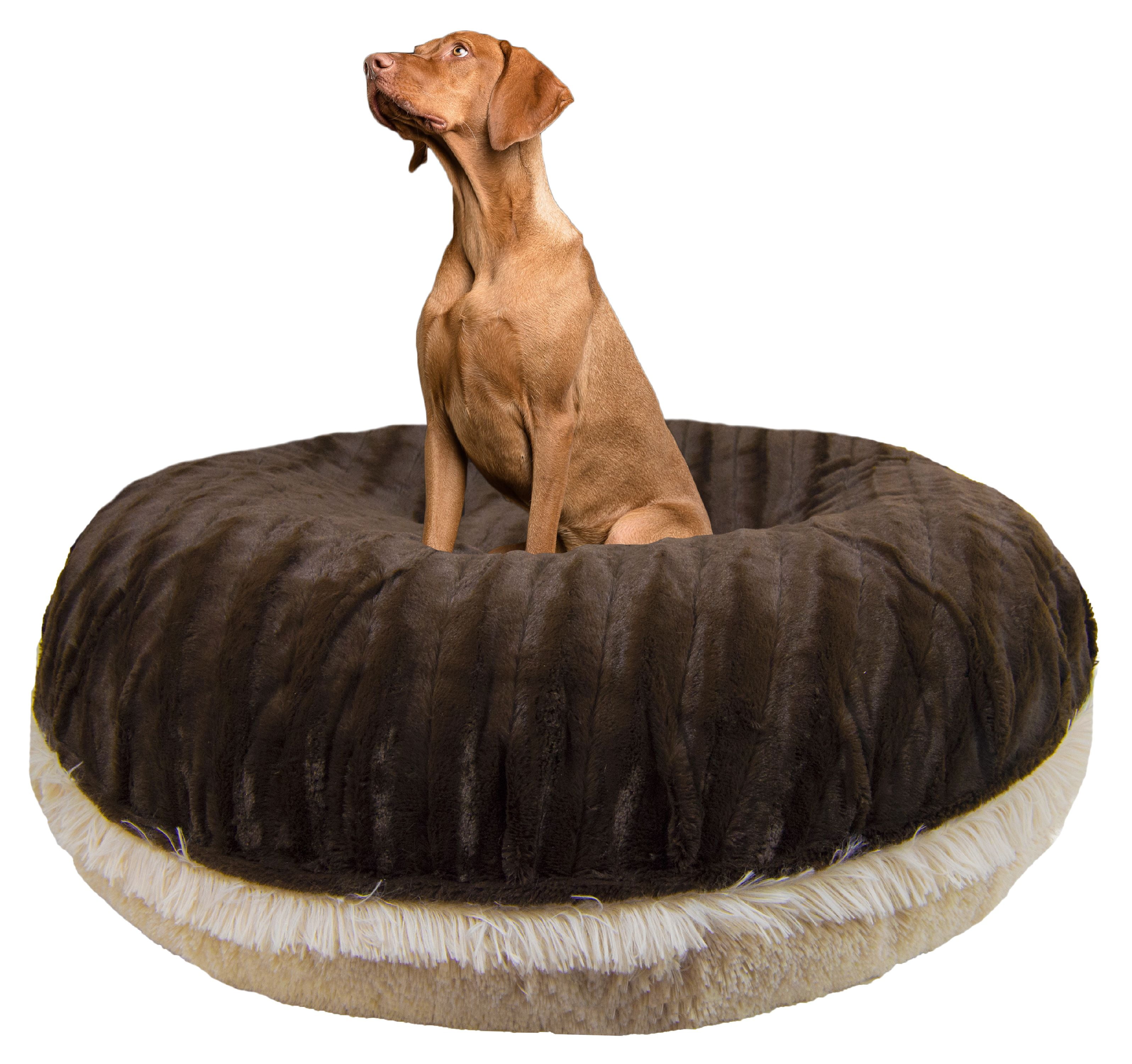 Bessie and Barnie Signature Blondie /Godiva Brown Luxury Shag Extra Plush Faux Fur Bagel Pet/ Dog Bed