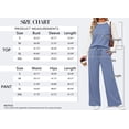 thumbnail image 5 of MOSHU Two Piece Sets for Women Casual Fall Travel Vacation Outfits Color Block Long Sleeve Tops and Drawstring Wide Leg Pants with Pokets Lounge Sets, 5 of 10