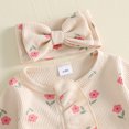 thumbnail image 5 of Cjfdfy Newborn Baby Girl Floral Footed Outfit Romper Zip Front Long Sleeve Ribbed Ruffle Trim Jumpsuit Bow Headband Infant Cute Coming Home Fall Winter Outfit, 5 of 9