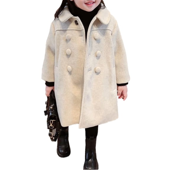 Girls Dress Coat Kids Winter Warm Jacket Long Sleeve Button Trench Coat Pocket Outerwear 1-7 Years
