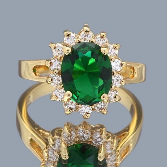 2 Ct Oval Cut Lab-Created Green Emerald Engagement Ring 14K Yellow Gold Plated