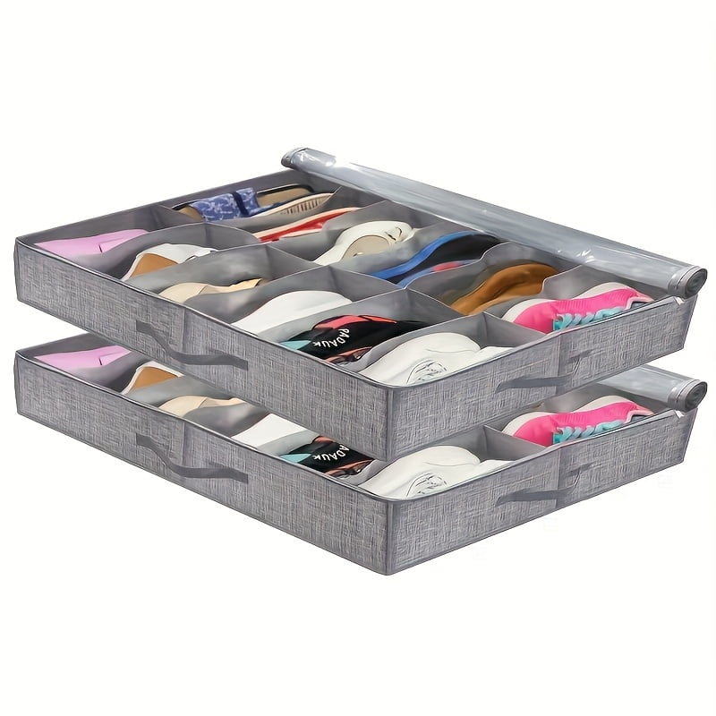 2/4pcs Under Bed Shoe Storage Organizer Bags, Breathable Canvas with Sturdy Sidewalls & Reinforced Handles, Space-Saving Shoe Container for Closet Or Bedroom Organization