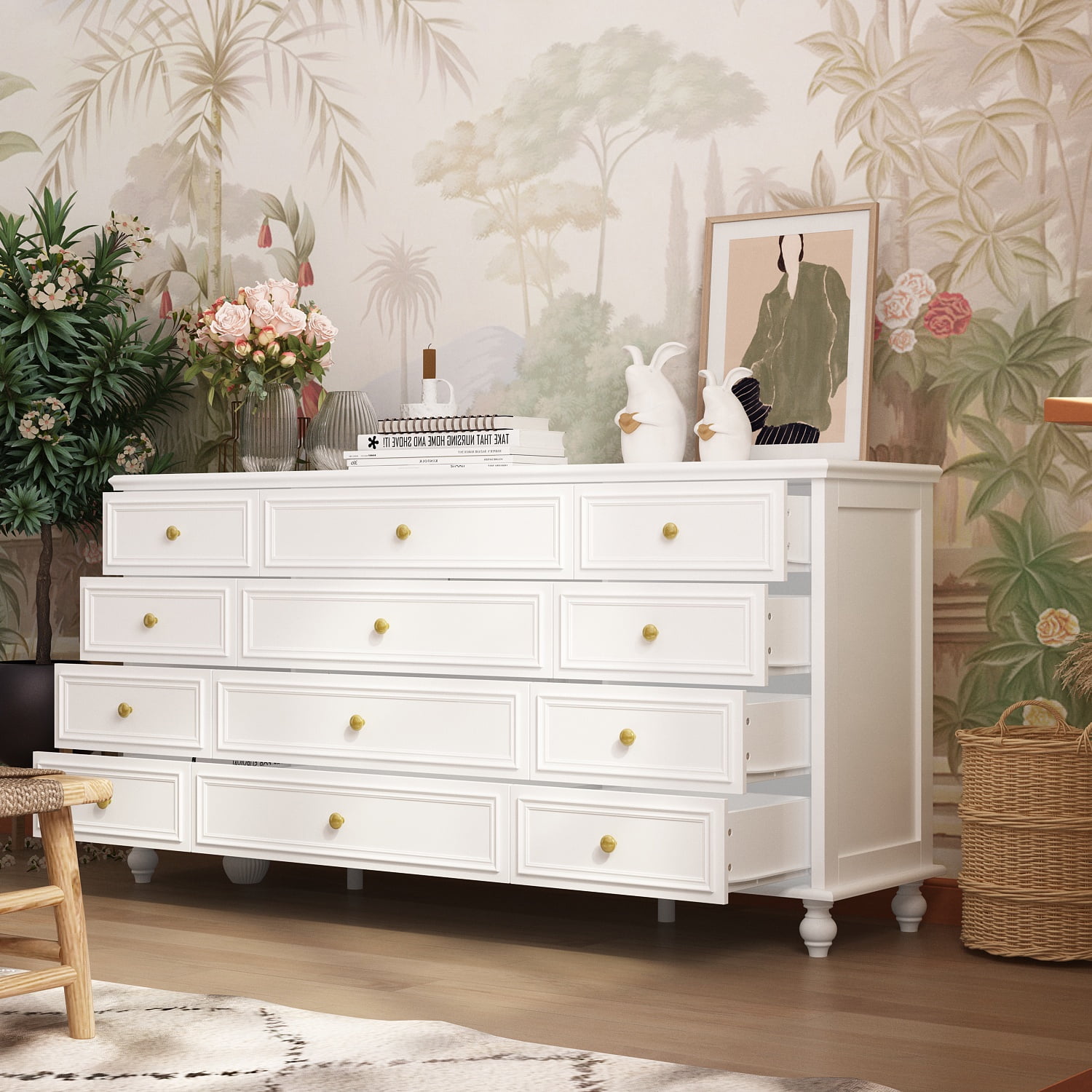 MONSLIPA 12 Drawer Dresser, Wooden Chest of Drawer for Living Room Bedroom , White