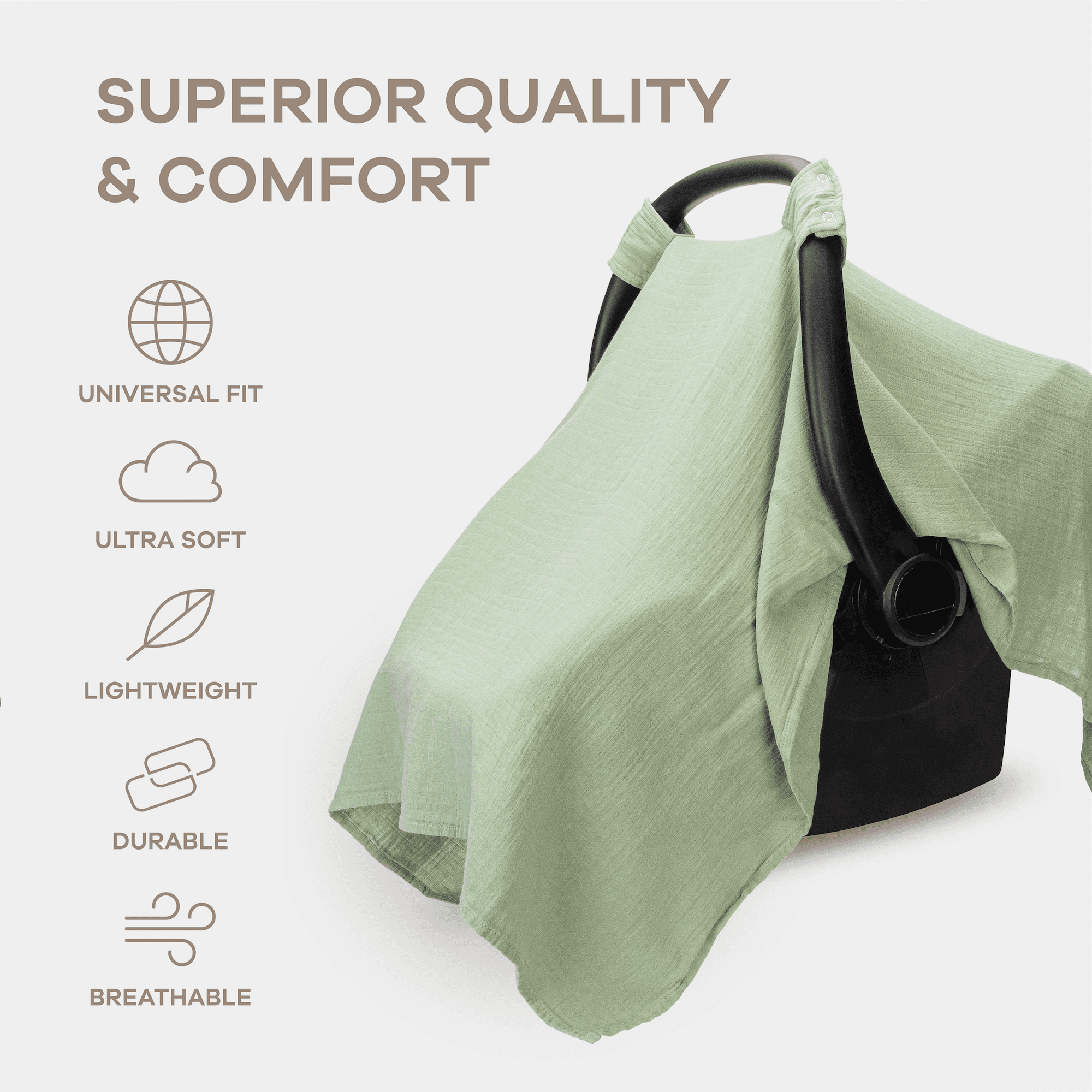Comfy Cubs Baby Car Seat Cover - Soft, Breathable & Lightweight Large Car Seat Canopy, Sage