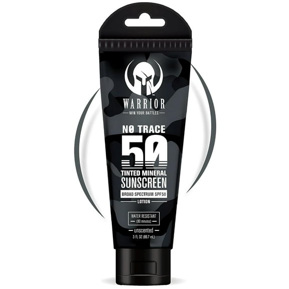 Warrior SPF 50 Tinted Sunscreen for Face - Zinc and Titanium Tinted Moisturizer with SPF - Water Resistant, Reef Safe Lotion - Non-Toxic Tinted Sunscreen Lotion for Sensitive Skin - 3 Fl. Oz