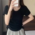 thumbnail image 3 of Fengqque Women's Basic Short Sleeve T-Shirt Round Neck Tops Side Tie Summer Casual Tee Black XXL, 3 of 7