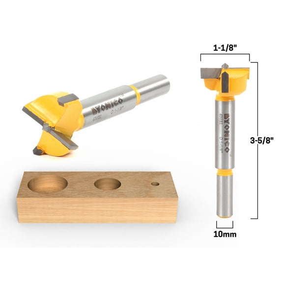Yonico 1-1/8" Diameter Carbide Forstner Drill Bit - 10mm Shank - 43032C