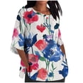 thumbnail image 2 of Aloohaidyvio Blouses for Women 3/4 Sleeve,Women's Loose Cotton Linen Blouse Summer Beach 3/4 Sleeve Shirt Vintage Print Trendy Tops Tie-Dye Soft Basic Tees, 2 of 3