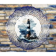 10 Inch Watercolor Lighthouse Glitter Look Wind Spinner Yard Decor Aluminum Sublimated Garden Art Indoor Outdoor 3D Kinetic