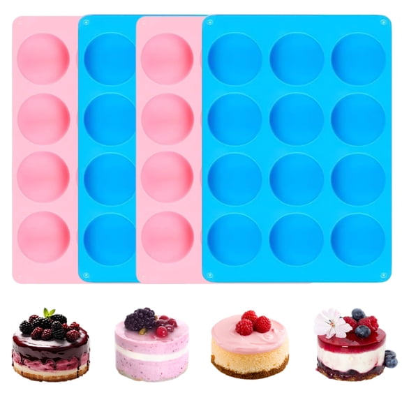 4Pcs Round Silicone Molds for Chocolate Covered Ore Cookie, Mini Cake, Candy, Dessert, Jelly, 12 Cups Cylinder Baking Mold