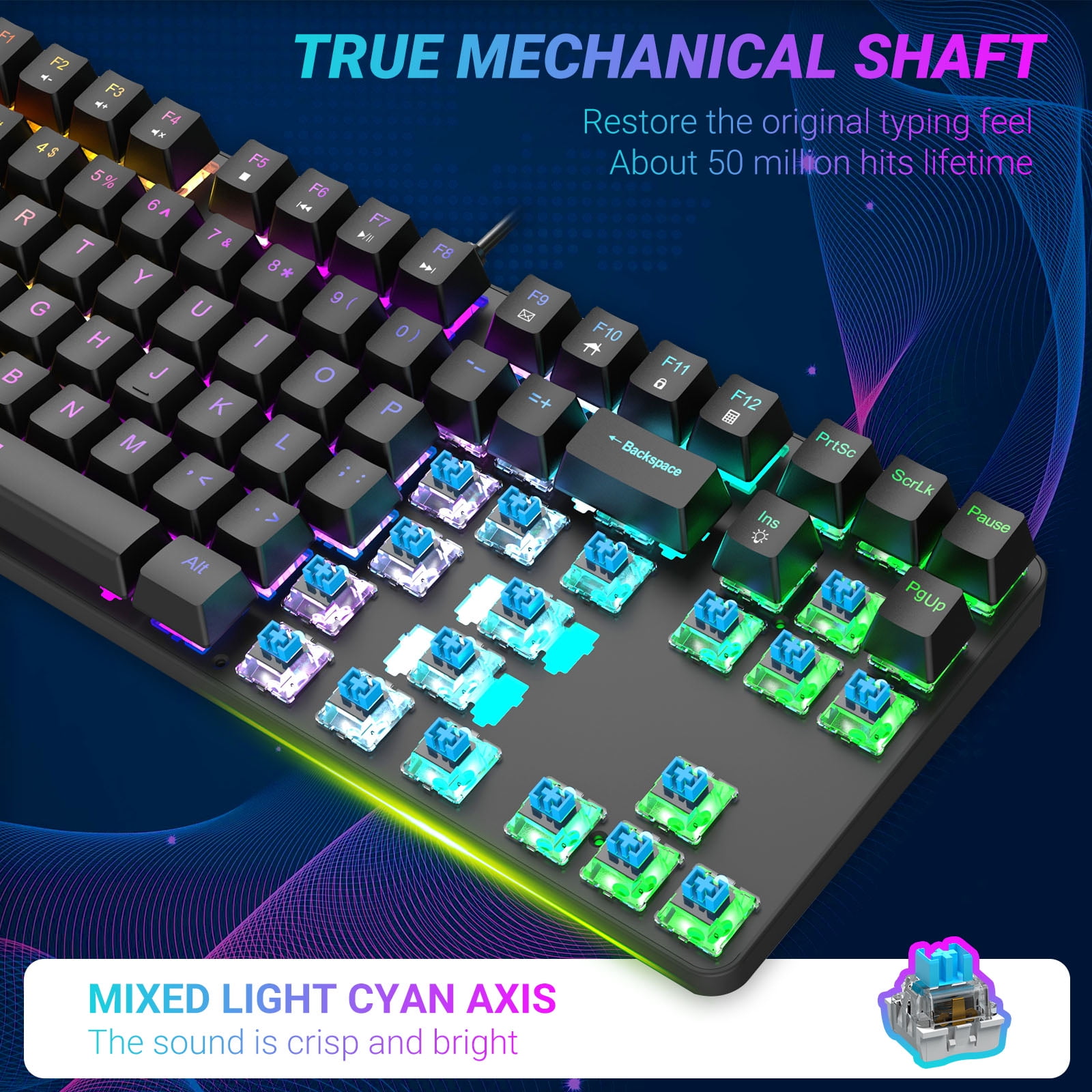 SYGTA K87 Gaming Keyboard, USB-A TKL 87 Keys Hot Swappable Wired Gaming Keyboard for PC Mac,Black