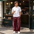 thumbnail image 2 of Resicozy Baggy Sweatpants Men Fall Winter Casual Fleece Wide Leg Drawstring Cargo Sweat Pants Athletic Gym Jogger with Pockets Wine M, 2 of 9