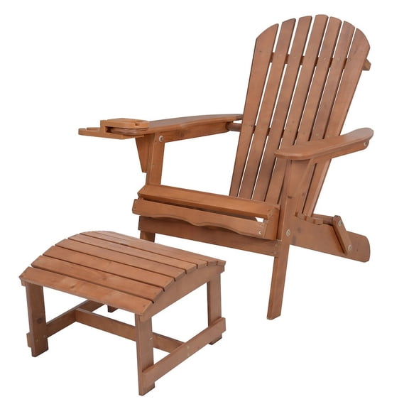 Jiallo Foldable Adirondack Chair With Cup Holders With Ottoman