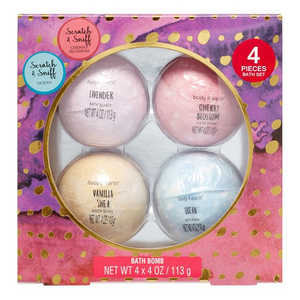 Body & Earth Scented Bath Bomb Gift Set, 4 count