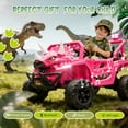 thumbnail image 2 of Xuanlur 12V Dinosaur Ride on UTV, Kids Electric Car w/Parent Control, 70W Motors, 3-Horn Dinosaur Design, Rear Light & Flag, Front Bumper, 3 Speed, LED, Bluetooth, Ride on Toys for Boys Girls, Pink, 2 of 7