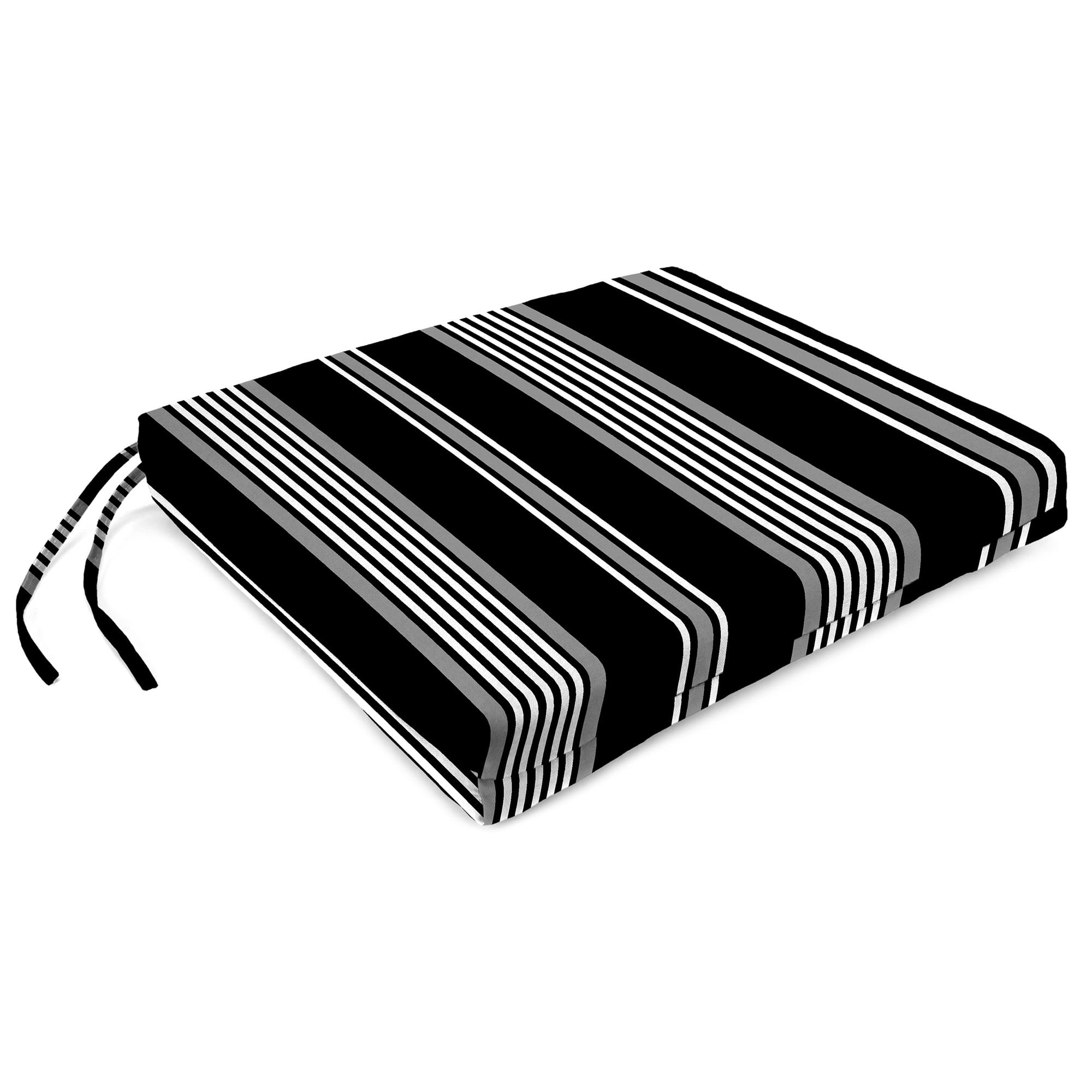 Jordan Manufacturing 18" x 19" Reeder Black Stripe Rectangular Outdoor Chair Pad Seat Cushion with Ties and Hanger Loop (2 Pack)