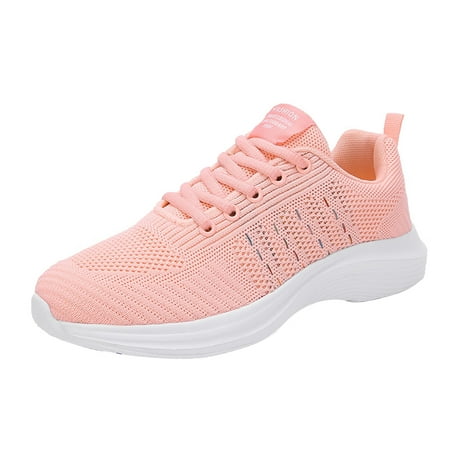 

Sneakers for Women Fashion Autumn Women Sneakers Flat Lightweight Mesh Breathable Lace Up Solid Color Stripes Womens Sneakers Chemical Fiber Pink 41