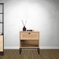 thumbnail image 1 of Mesa lateral moderna costera de abedul con cajón Top de madera natural con piernas de metal negro, 1 of 5