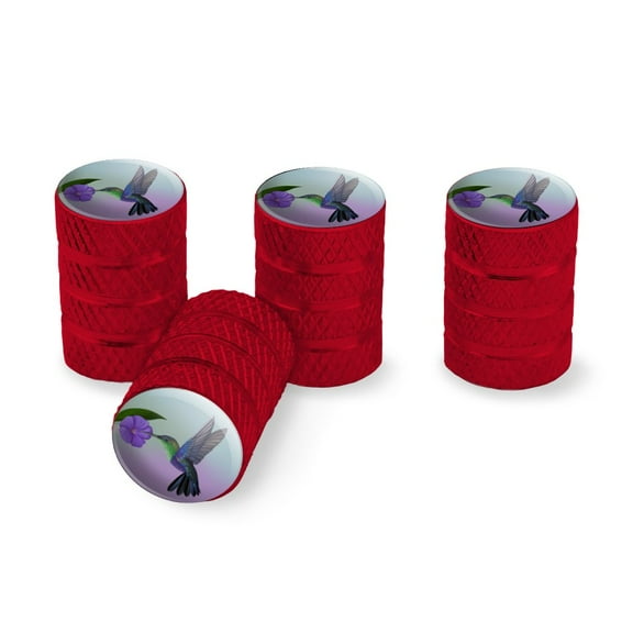 Hummingbird Crowned Woodnymph Purple Violet Tire Rim Wheel Aluminum Valve Stem Caps - Red