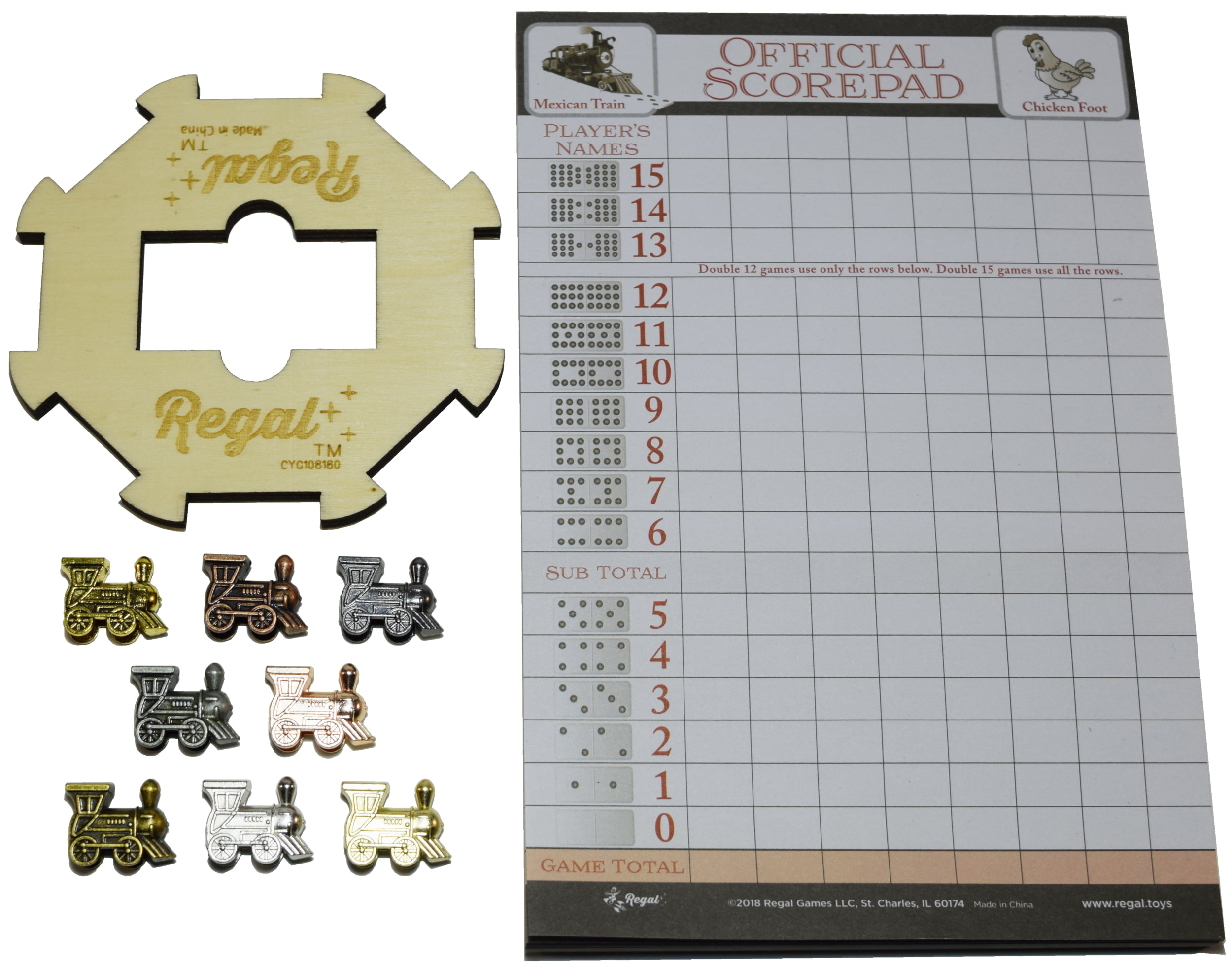 8 Piece Train Set with Unique Finishes Regal Games Mexican Train Domino Metal Marker Trains