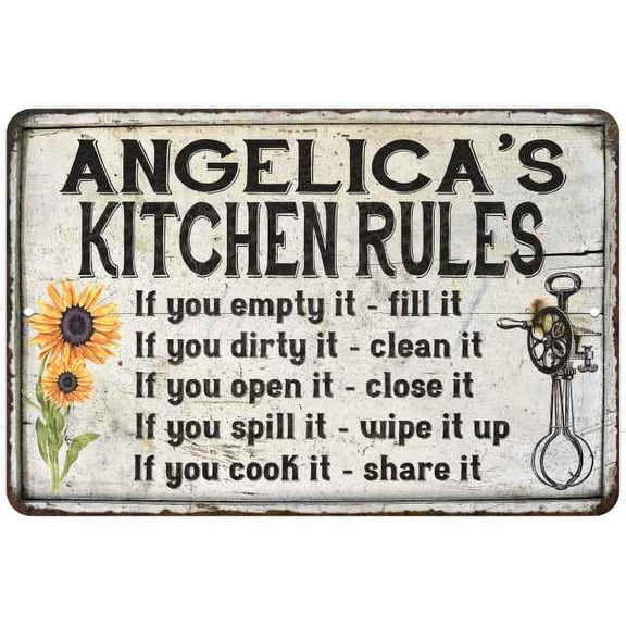 Angelica's Kitchen Rules Chic Sign Vintage Decor 12x18 Metal Sign 112180032393
