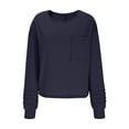 thumbnail image 7 of Women's Long Sleeve Round Neck Top Shirt Blouse Solid Color Soft Casual Work Office Daily Wear Fashion Essential for Women | CSEONE,Navy L, 7 of 7