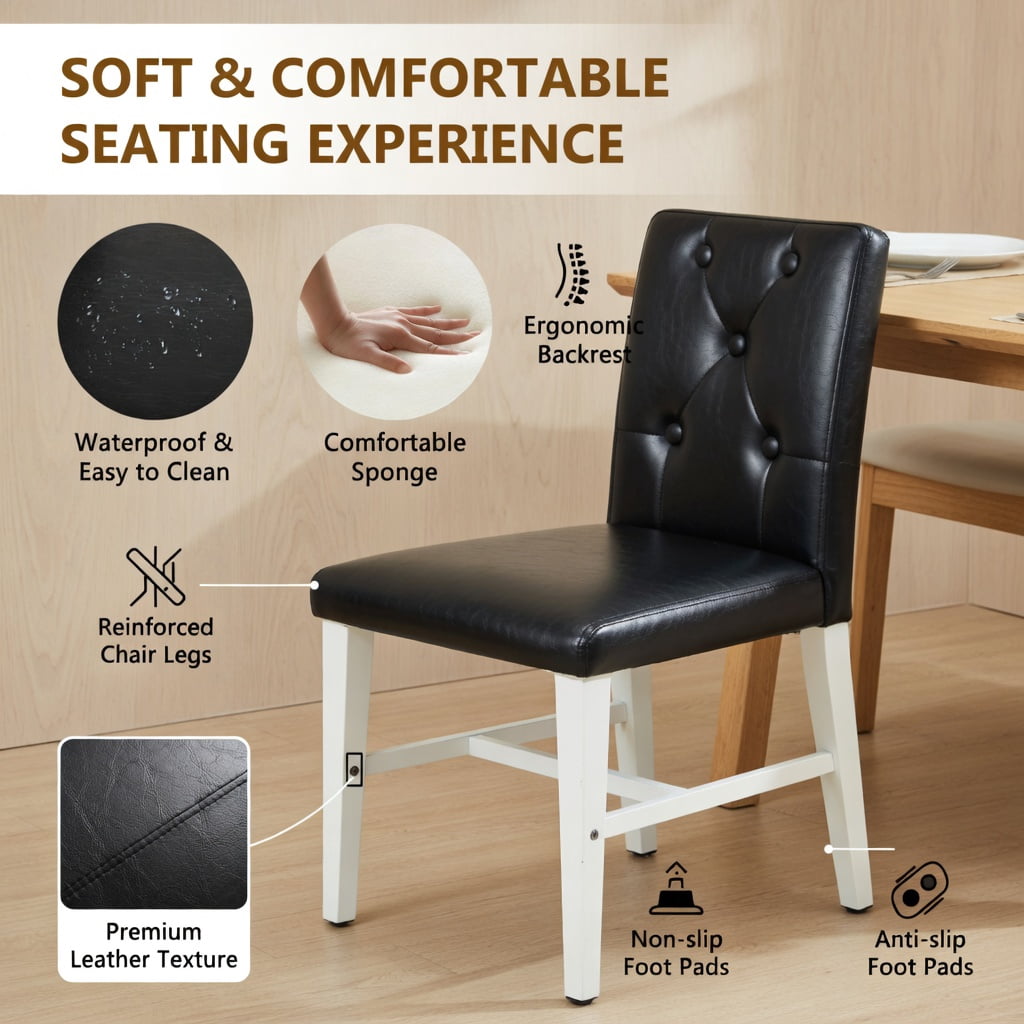 Hommoo 4-Pack PU Leather Dining Chairs with Ergonomic Buckle Backrest, 35 in Height, Metal Legs, Modern Minimalist Design for Home Dining Room or Commercial Use, Black & Sliver