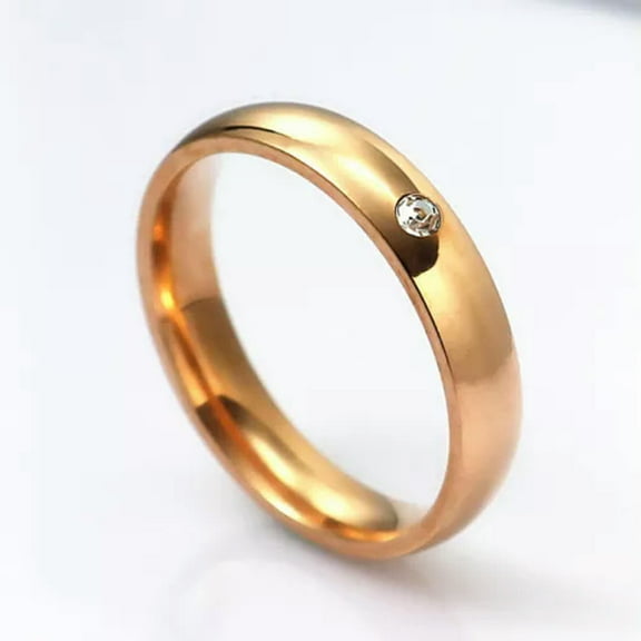 4mm Women's 18K Gold Plated Stainless Steel Ring Fashion Cz Party Band Size 6-10