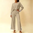 thumbnail image 4 of Two Piece Sets for Women Fall Outfits Lounge Set Casual Long Sleeve Round Neck Top Loose High Waist Wide Leg Pants 2 Piece Tracksuit, 4 of 5