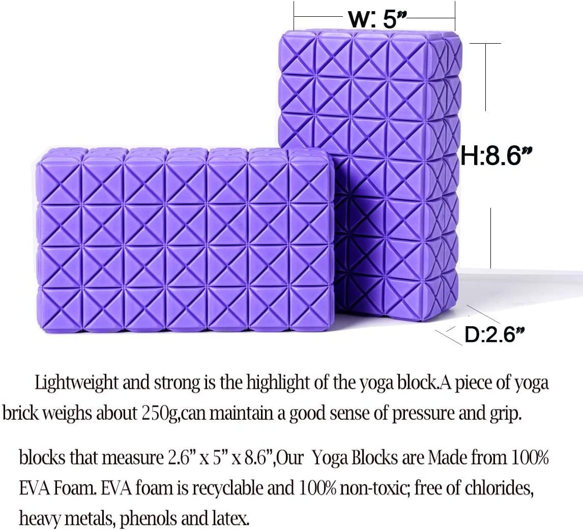 Yoga Block 2 Pack Supportive Latex-Free EVA Foam Soft Non-Slip Surface Purple 
