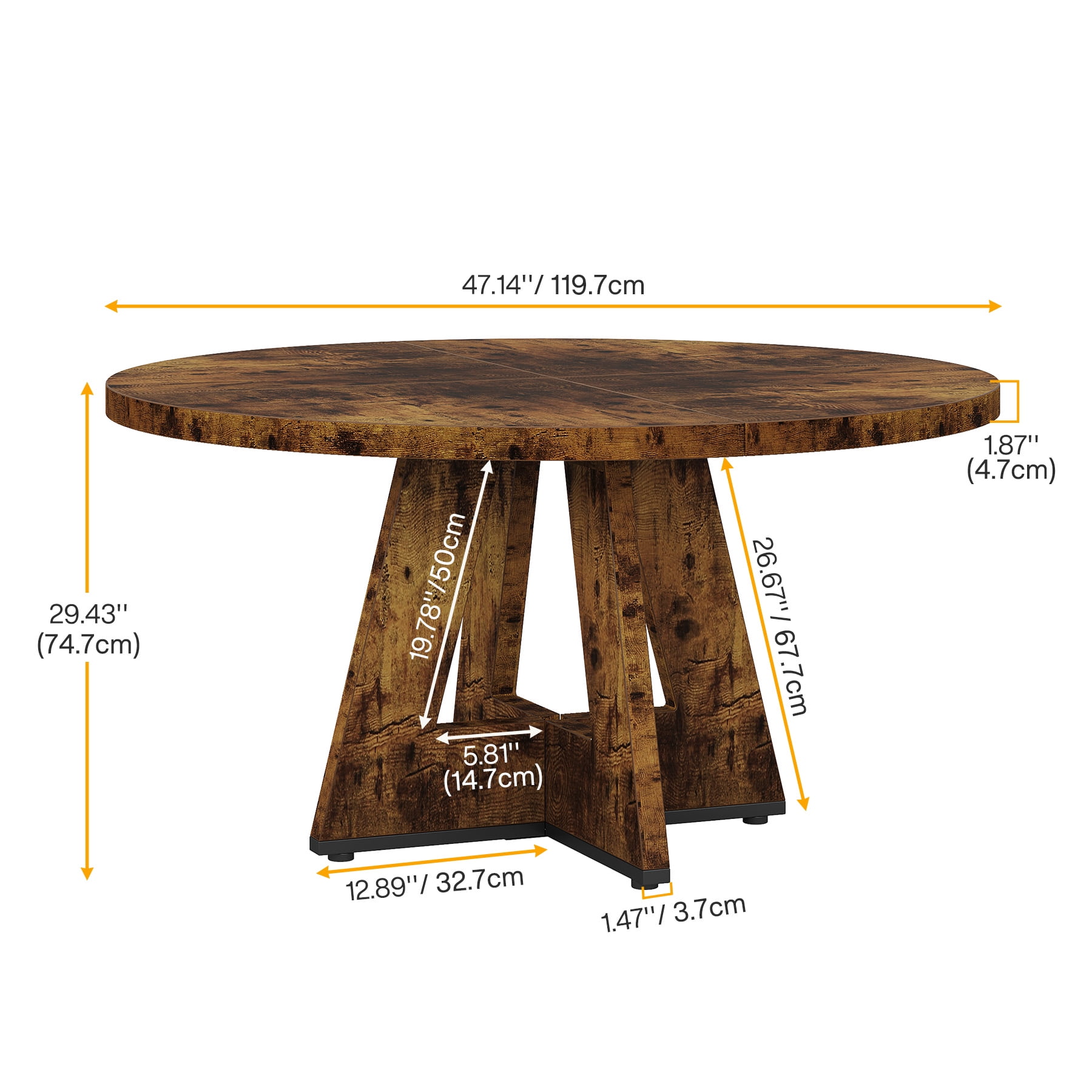 Fnova 47" Round Dining Table for 4 People, Modern Farmhouse Wooden Kitchen Table, Walnut (Chairs Not Included)