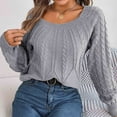 thumbnail image 5 of Lovskoo Sweaters for Women Long Sleeve Winter Round Neck Knitted Loose Pullover Sweater Top Gray, 5 of 8