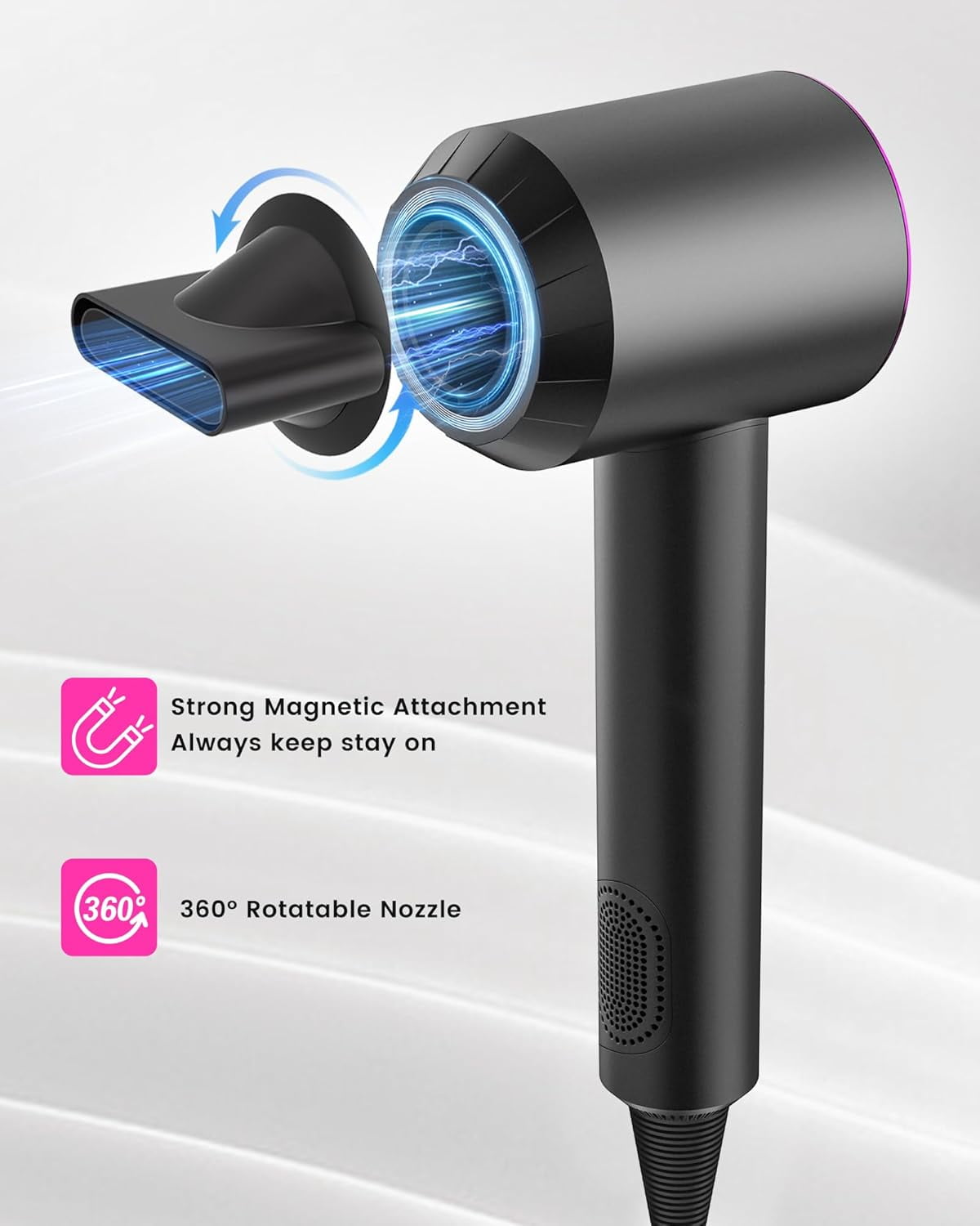 CJBZLCPCOO Hair Dryer, 130000RPM High Speed Professional 200M Negative Ionic Blow Dryer for Fast Drying, 3 Temps & 3 Speeds, Lightweight Portable Hairdryer for Travel, Suitable for All Hair Types