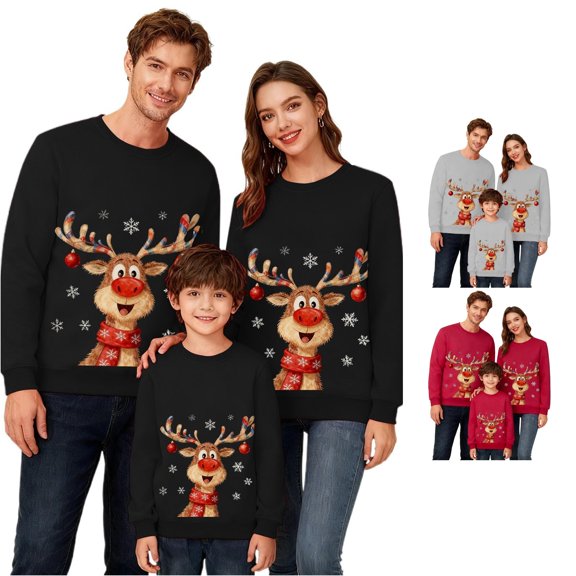 SUXIAN Family Christmas Sweatshirt Long Sleeve Crewneck Print Soft Lightweight Apparel Dad and Kids Holiday Outfits Sweatshirt for Men