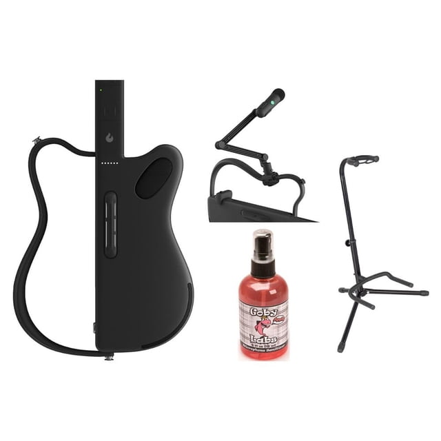 Guitarra sin cuerdas LAVA GENIE con funda de viaje negra con juego de micrófonos inalámbricos LAVA G