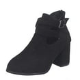 thumbnail image 4 of hopeusnice Women's Chunky Suede Ankle Boots Hollow Out Ladies Ankle Boots Slip On Comfy Shoes Mid Heel Short Booties Black 36, 4 of 6